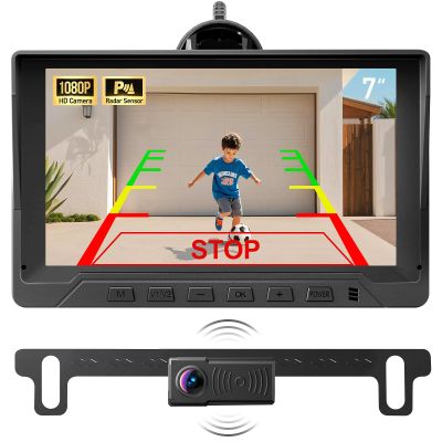 1080P Backup Camera with Backup Sensors Parking Distance Control (PDC) System, Back up Camera Waterproof Clear Night Vision Rear View Camera with 7'' Monitor for Cars/Truck/SUV/RV/Van/Trailer