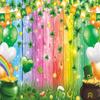 St.Patrick's Day Backdrop Rainbow Wooden Wall Lucky Clover Gold Coins Balloon Glitter Photography Background Irish Shamrock Banner Adult Kids Baby Birthday Party Decorations Photo Booth Props (8x6FT) view 2