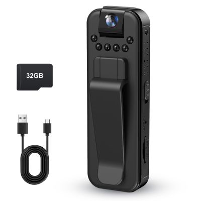 HKFUG Mini Body Camera 1080P HD Small Video Recorder Built in 32GB Memory Card Portable BodyCam with Night Vision Police Wearable Camcorder for Indoor, Outdoor, Traveling, Law Enforcement, Sport