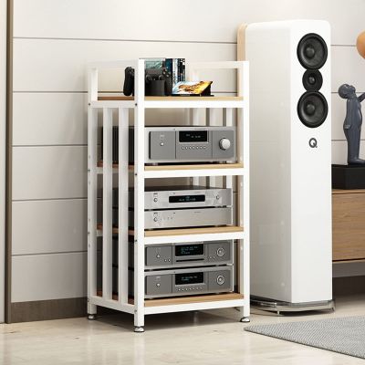 DFEDHF Floorstanding Storage Shelves 19.7x15.7x39.4in, 4 Tier Furniture Media Stand Audio Rack DVD CD Player Stand Power Amplifier Equipment Cabinet Wooden S(White-One Size)