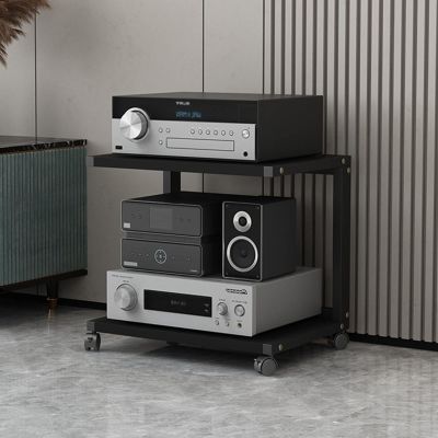 DFEDHF Home Amplifier Rack Furniture Audio Stand DVD CD Players Rack Office Projector Shelf with Universal Pulley Removable Storage Rack, Wood Board + Metal (A-35CM)