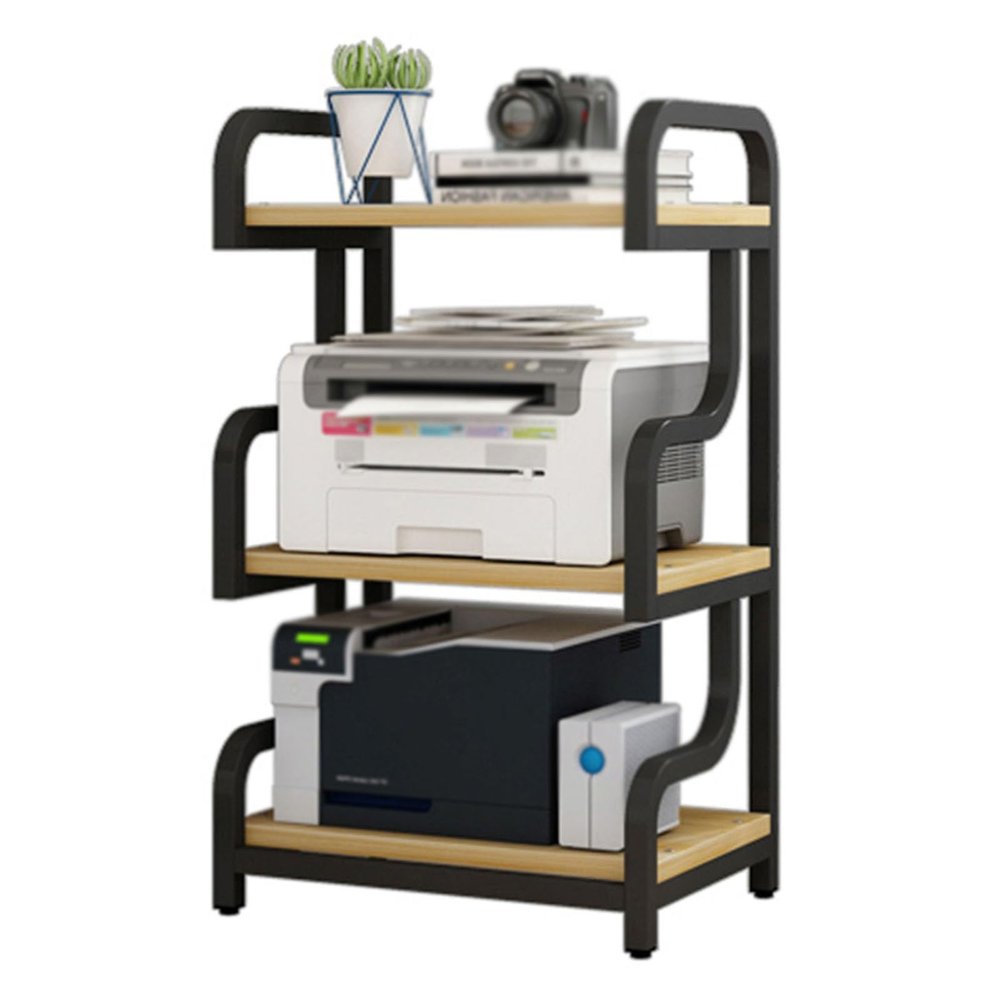 Metal Media Cart, AV Media Stand,3 Tier CD Player Stand,Open Storage Audio Rack for Living Room, Office, Conference Rooms, Recording Studio(Black+Light Walnut)