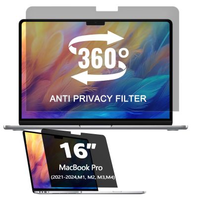 360 Privacy Screen Protector for MacBook Pro 16 Inch (2021-2024, M1, M2, M3, M4, Pro, Max), Privacy Screen Filter for MacBook Pro 16 Inch Anti-Spy/Anti Fingerprint/Anti Blue Light/Anti Glare