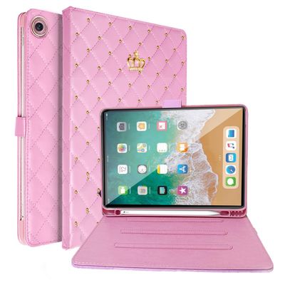 AuroiCCY Case for iPad 6th/5th Generation 9.7 inch (2018/2017) iPad Air 2 2014/ Air 2013 with Pencil Holder, Heavy Duty Shockproof Diamond Crown Design Kickstand Smart Auto (Pink)