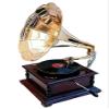 Gramophone Replica Player Square Phonograph Brass Horn HMV Vintage mech view 1