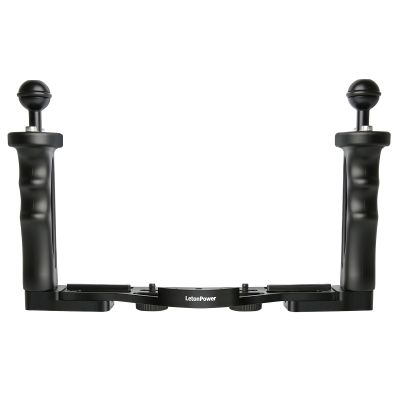 LetonPower Dual Handle Underwater Camera Tray, Aluminum Alloy Video Stabilizer Bracket with 2 Joint Arms for Camera Housing and Video Light