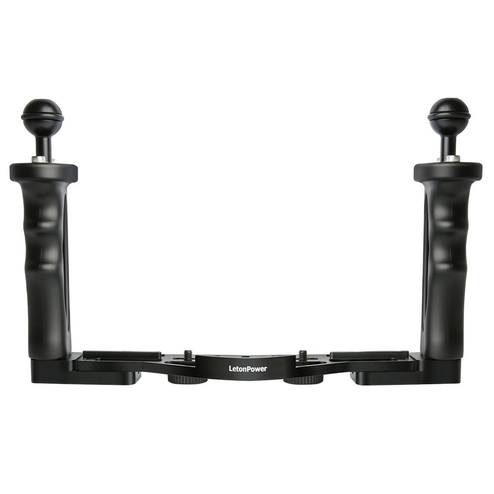 LetonPower Dual Handle Underwater Camera Tray, Aluminum Alloy Video Stabilizer Bracket with 2 Joint Arms for Camera Housing and Video Light