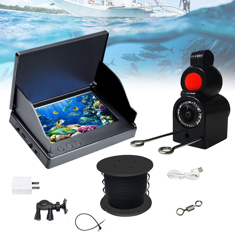 DMZHAOBC Underwater Fishing Camera, Underwater Fish Finder Camera, Underwater 220 Fishing Camera, Portable Video Fish Finder for Ice Lake Sea Boat Fishing(4.3in/49.2ft)