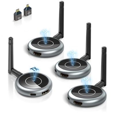 DARLYOR Wireless HDMI Transmitter and 3 Receivers, 656FT/200M Range, 4K Decode 1080P@60Hz, Plug & Play for Multi-Room TV, Ultra-Low Lag, Support 8 RX, 5.8G/2.4G Extender for PC/Laptop/TV Box/Projector