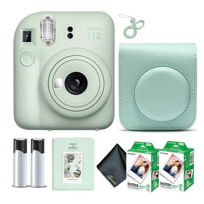 Fujifilm Instax Mini 12 Instant Camera Mint Green Bundle with Fuji Instax Mini Film Value Pack (40 Sheets) + Protective Carrying Case + Photo Album + Microfiber Cleaning Cloth