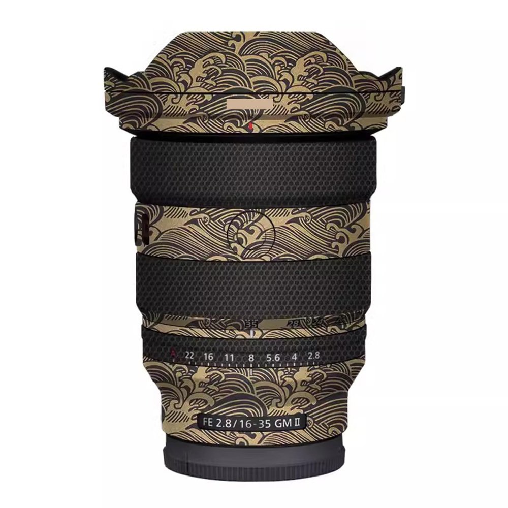 for Sony FE 16-35mm F2.8 GM II Camera Lens Sticker Coat Wraps Film Protector Vinyl Decal Skin FE 2.8/16-35 GM II 2.8(Wave Gold)
