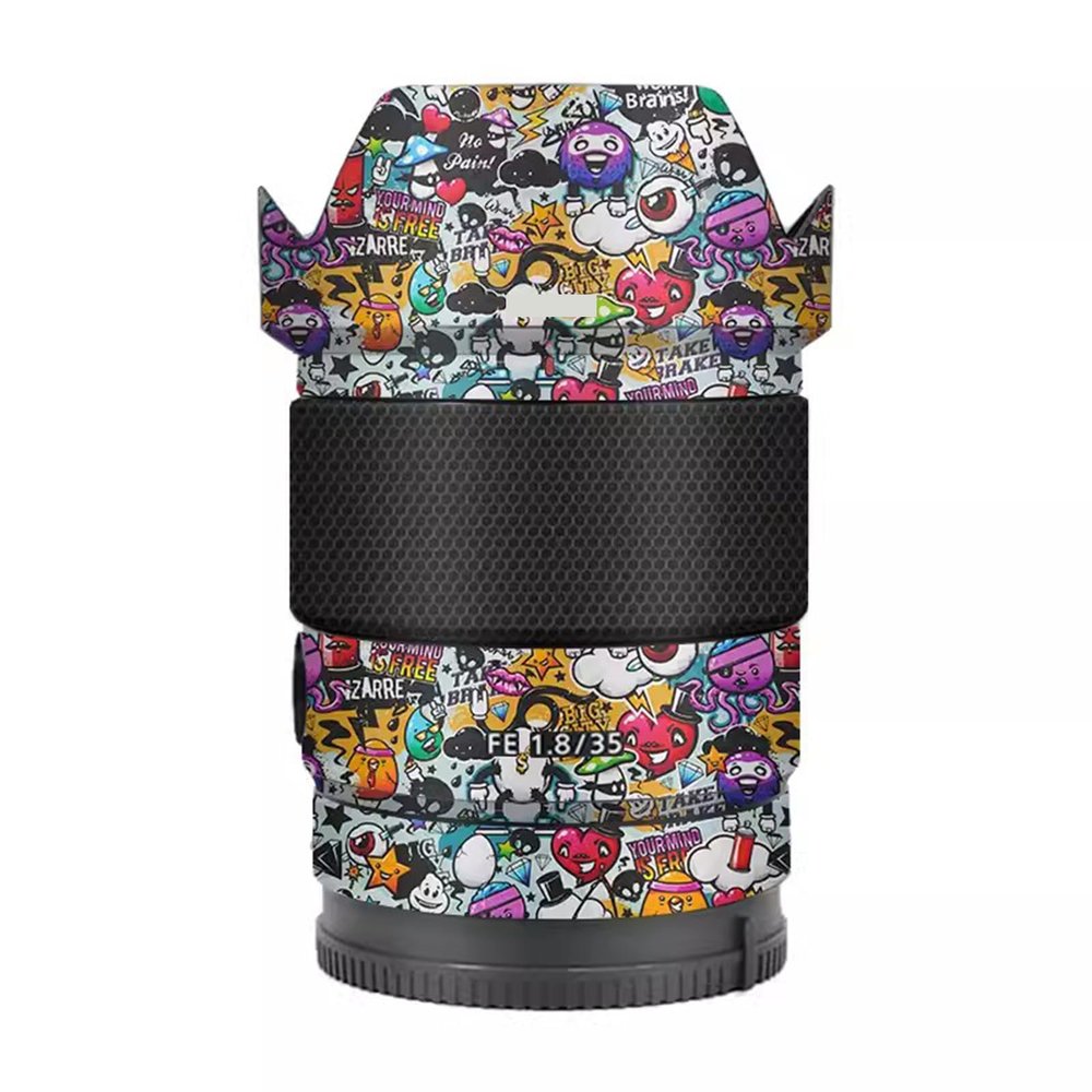 Lens Cap Skin for Sony FE 35mm F1.8 Anti-Scratch Camera Sticker Protective Wrap Film Body Protector Decal FE 1.8/35 35 1.8(Graffiti White)