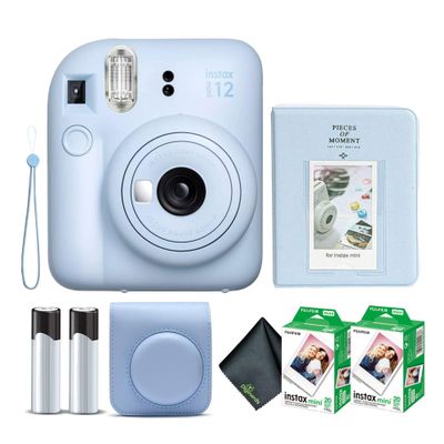 Fujifilm Instax Mini 12 Instant Camera Pastel Blue Bundle with Fuji Instax Mini Film Value Pack (40 Sheets) + Protective Carrying Case + Photo Album + Microfiber Cleaning Cloth