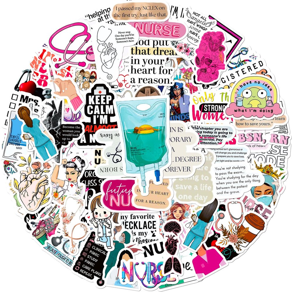 100 PCS Nurse Stickers Funny Nursing Vinyl Waterproof Stickers for Laptop,Guitar,Motorcycle,Bike,Skateboard,Luggage,Phone,Hydro Flask, Gift for Teen Adult