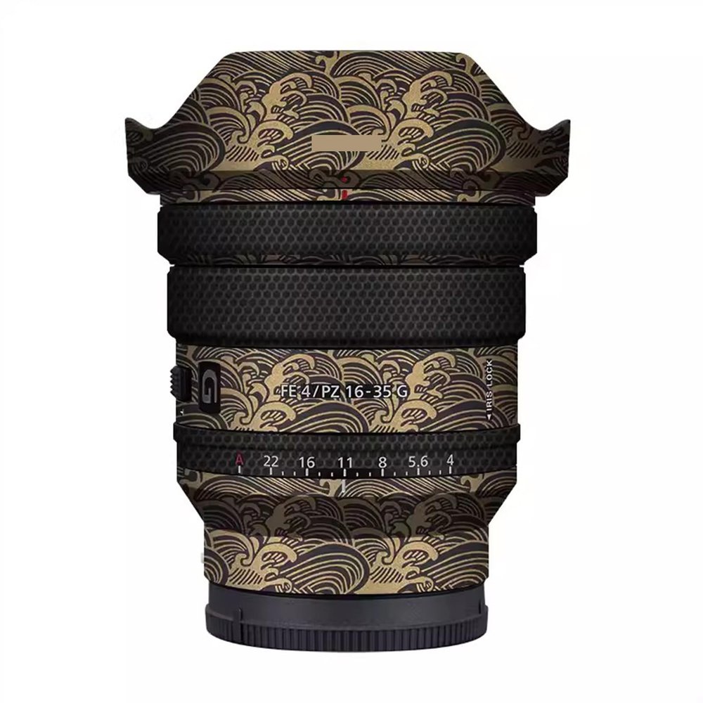 Anti-Scratch Camera Lens Sticker Coat Wrap Protective Film Body Protector for Sony FE PZ 16-35mm F4 G Skin Cover Decals Cost FE 4/PZ 16-35 G 4(Wave Gold)