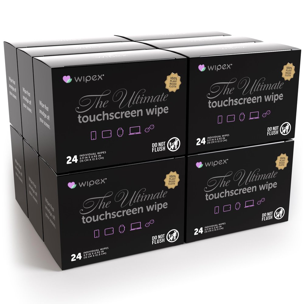 Wipex Ultimate Touch Screen Electronic Wipes - 24 Pack of Plant-Based Computer Cleaning Wipes for Screen and Keyboard - Large Laptop Screen Wipes for Electronics (5.9"x4.9") 12 Pack Bulk Case