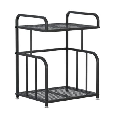 AV Media Stand, 2/3 Tier CD Player Stand, Metal Media Cart, Open Storage Audio Rack for Living Room, Office, Theater, Recording Studio(Black,White,Blue)(Black,2tier)