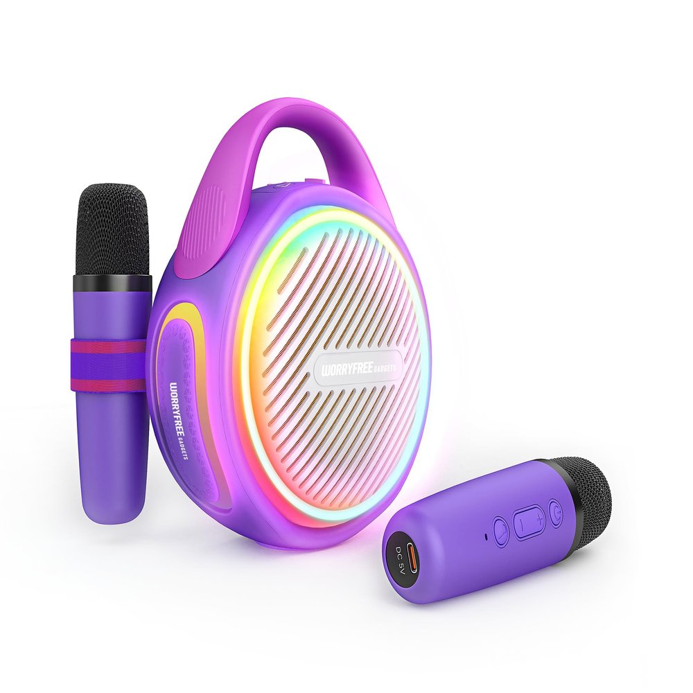 20W Portable Wireless Bluetooth Speaker with Two Microphones Mini Karaoke (Purple)