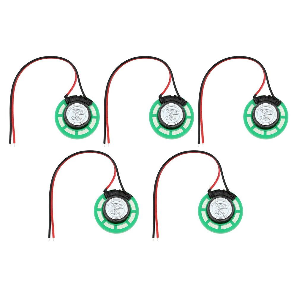 eMagTech 5Pcs Mini Speaker Toy Magnetic Speaker Internal Replacement Speaker 8 Ohm 0.5W for DIY Electronics Games 26mm Cable Length 100mm Green