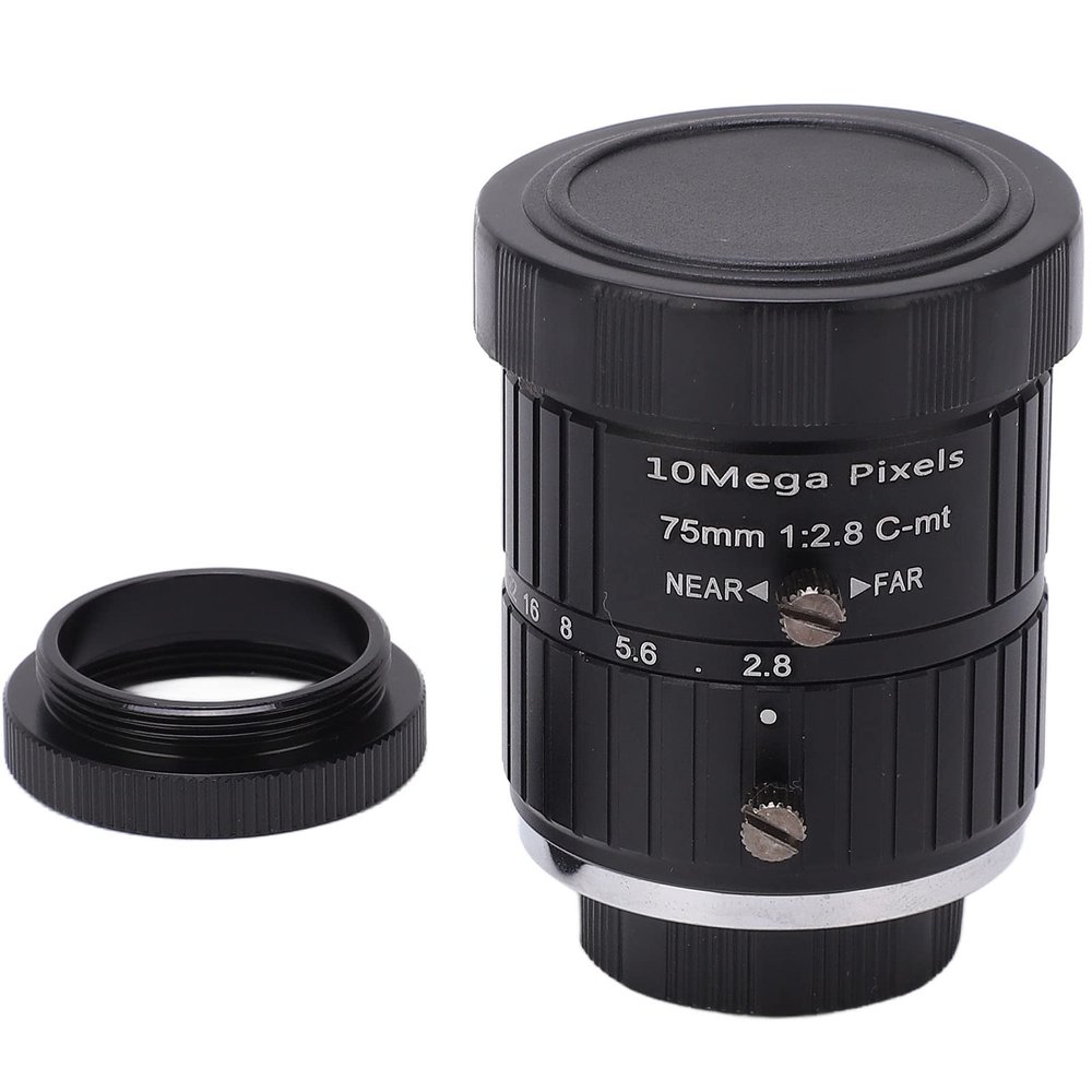 C Mount Lens 75mm Length, 10MP Manual Center Telephoto Lens, Adjustable Aperture for HD Cameras, Aluminum Alloy Shell, Optical Coating for Low Distortion Images