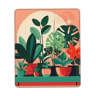 Indoor Potted Green Plants,Mouse Pad with Anti-fray Stitching, Waterproof Surface & Non-Slip Rubber Base with Stitched Edges Gaming Mouse Mat for Laptop 8.3 x 10.3 in