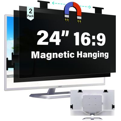 [2 Pack] Magnetic Hanging 24 Inch Computer Privacy Screen for 16:9 Aspect Ratio Widescreen Monitor, Eye Protection Anti Glare Blue Light Computer Monitor Privacy Filter, Removable 24 in Protector Film