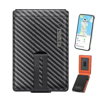 SMART CC Men Wallet with Tracker Slim Pop Up Card Holder 6-7 Cards, Work with Apple Findy(iOS only), Wallet Tracker with Money Clip(Black&Orange iOS only)