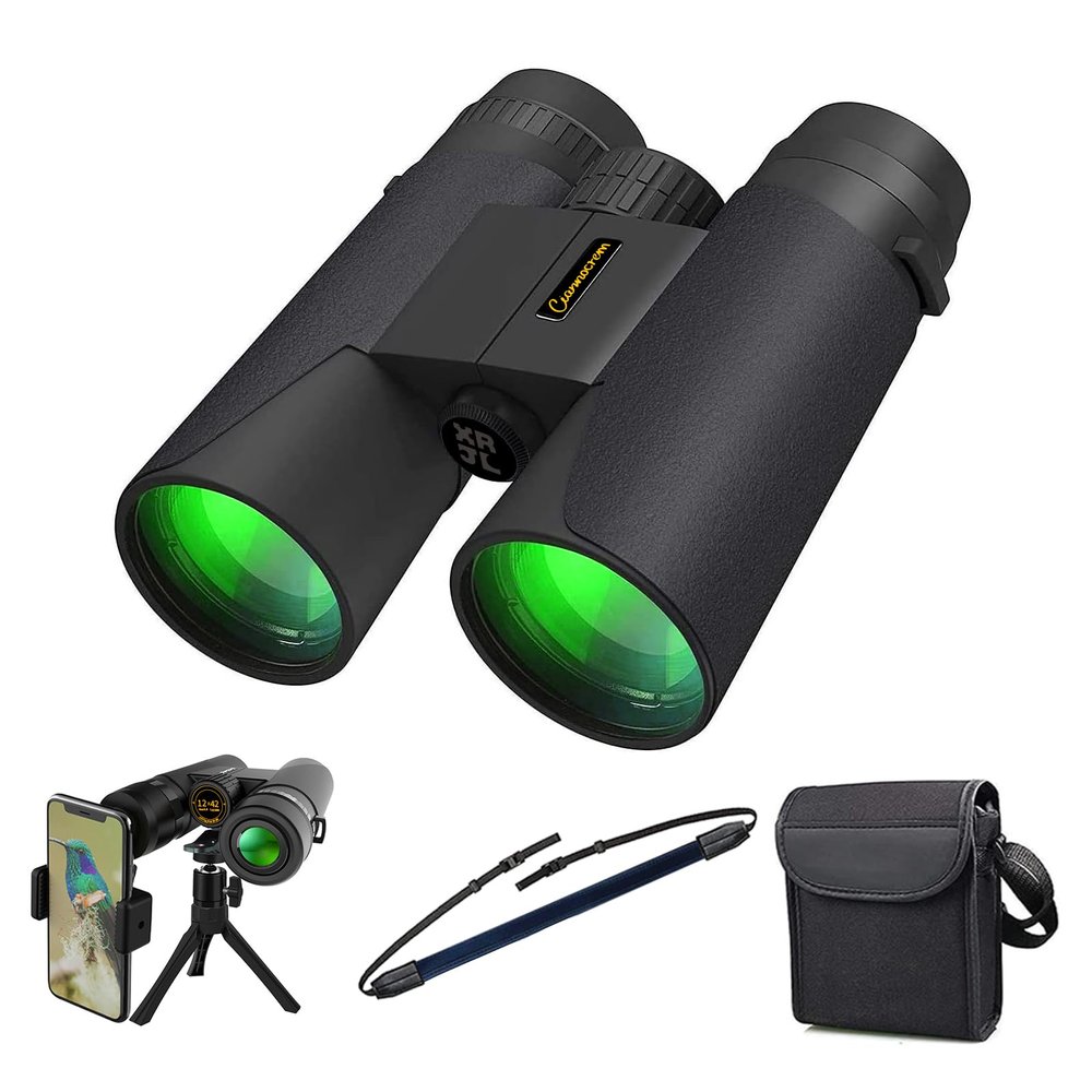Ciannocrem 12x42 Binoculars for Adults High Powered with Phone Adapter,Build by Powerful Glasses Large View to Watch Football Games,a Travel,Hiking,Bird Watching,Survival and Hunting Gadgets for Men