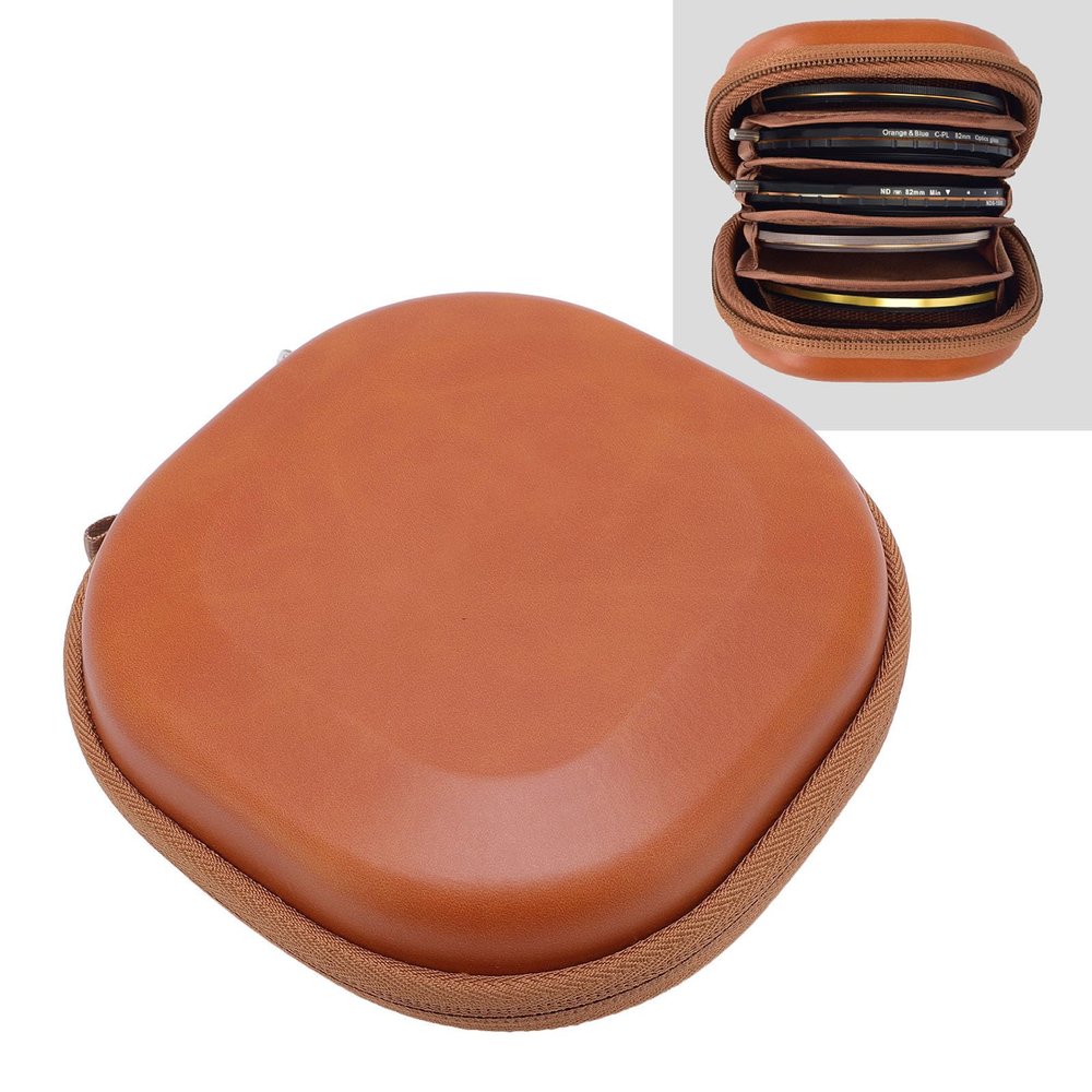 Lens Filter Pouch 5 Layers, Retro PU Leather Hard Shell Filter Case, Photography Filter Holder Belt Bag Pouch for Round Filters Up to 112mm