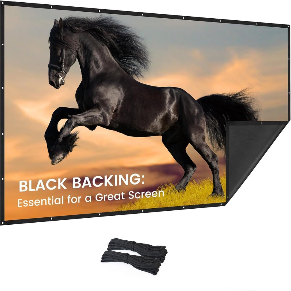 200 inch Projector Screen Upgraded- Black Backing, Straight Edges, Foldable, Washable and Wrinkle-Free - for Indoor Home Theater and Outdoor Cinema -White 16:9 by IOLIEO