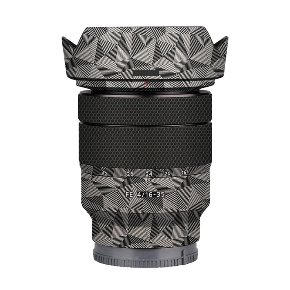 for Sony FE 16-35mm F4 ZA Camera Lens Body Sticker Vinyl Wrap Film Skin Anti-Scratch Decorative Decal Protector Coat FE 4/16-35 4(Triangle Titanium)