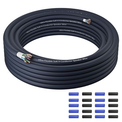 Mygatti 9 Conductor Speaker Wire 20 FT, 18 Gauge CCA Stranded Cable, 18AWG 4-Channel Speaker Wire and Remote Wire for Car Audio Systems, Ultra-Flex and Easy Peel Jacket, Blue