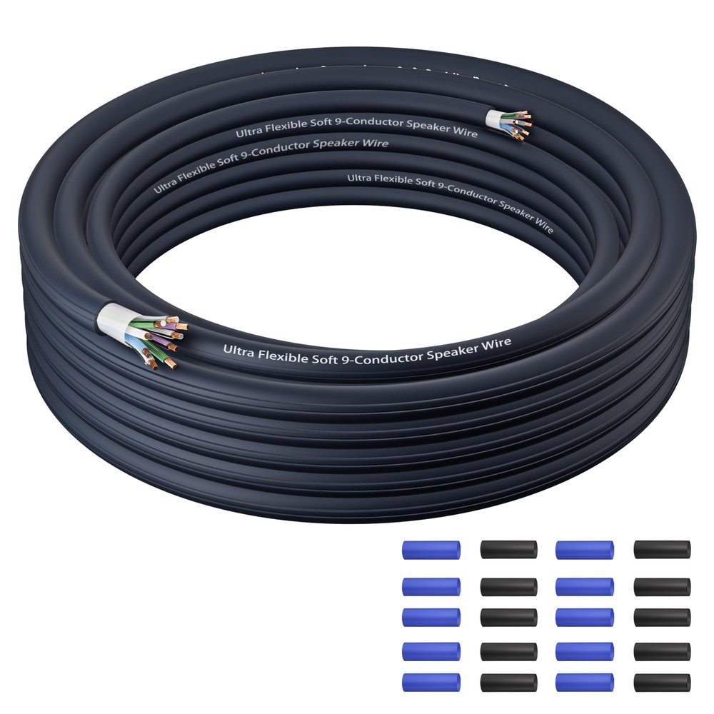 Mygatti 9 Conductor Speaker Wire 20 FT, 18 Gauge CCA Stranded Cable, 18AWG 4-Channel Speaker Wire and Remote Wire for Car Audio Systems, Ultra-Flex and Easy Peel Jacket, Blue