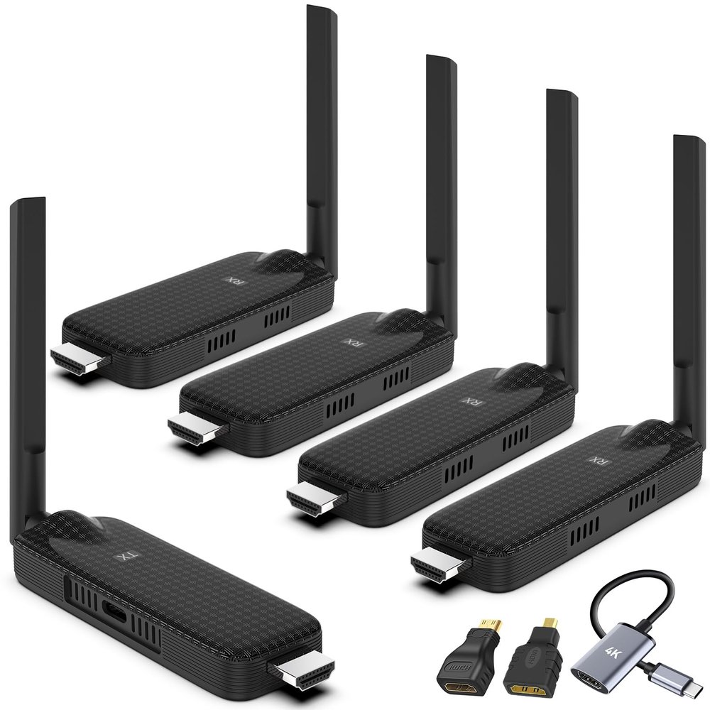 LIULANZ Wireless HDMI 4 Receiver and Transmitter USB-C Extender Kit,Plug & Play 165FT Portable 2.4G/5G Wirelessly Simultaneous Expansion for Multiple Screens from Laptop and Camera to TVs,Projectors