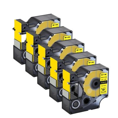 5 Pack Labels Compatible with 18433 19mm Black On Yellow Compatible with 4200 5200 and 3M PL300 Printers
