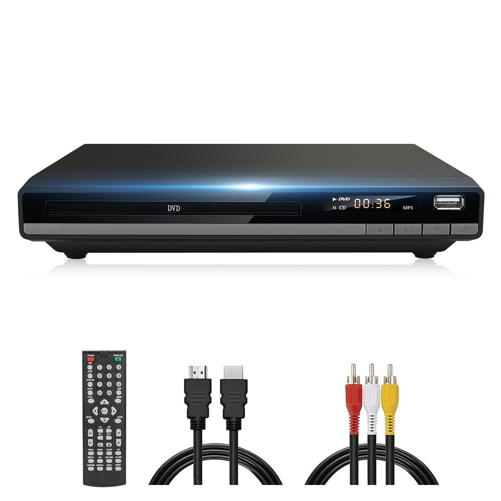 DVD Player Region Free DVD Players for TV, 1080P Upscaling, USB Input, HDMI RCA Cable Included, Breakpoint Memory, Built-in PAL NTSC, DVD CD Player for Home Plays Multi-Format (Model-168 Non-Blu-ray)