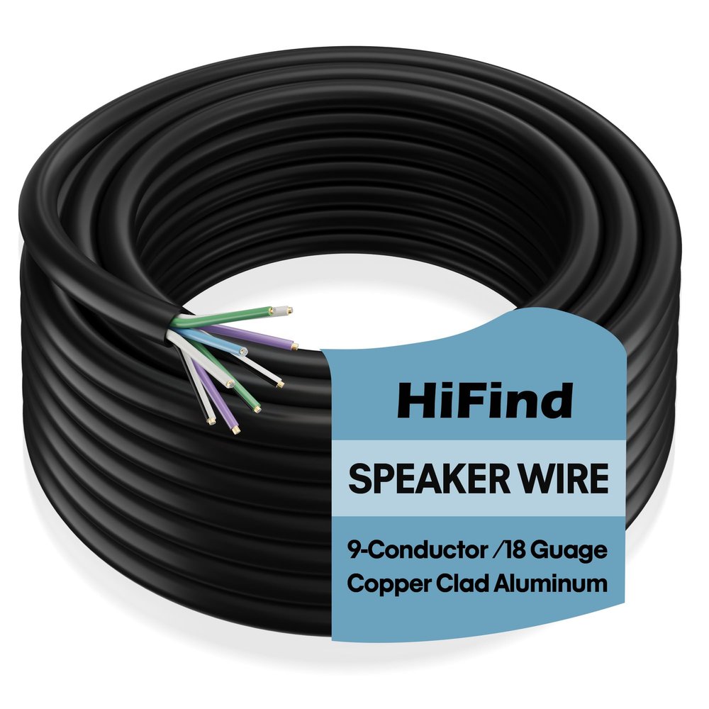 18 AWG 9-Conductor Speaker Wire Cable 25 Ft, 4-Channel CCA Stranded Hiding Primary Wire Low Voltage Remote Wire, Ultra-Flex and Easy Peel Jacket for Trailer, Car Marine Home Audio System-Black+Ties