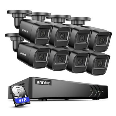 ANNKE 2MP Security Camera System, 8 Channel 3K Lite DVR Recorder with AI Motion Detection, 8X 1080P Add-on Wired Cameras with 65ft IR Night Vision, IP67, 3.6mm Lens, 4TB Hard Drive Included, Black