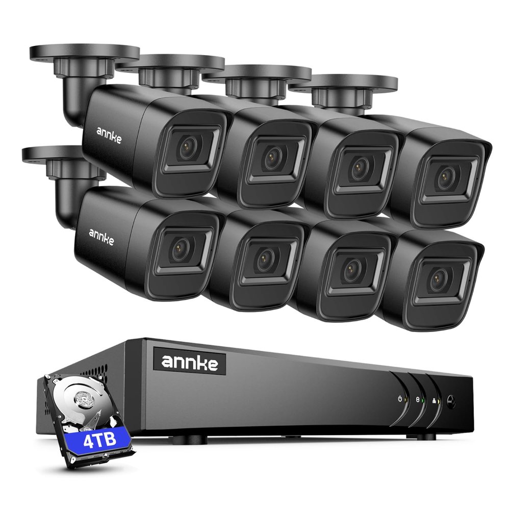 ANNKE 2MP Security Camera System, 8 Channel 3K Lite DVR Recorder with AI Motion Detection, 8X 1080P Add-on Wired Cameras with 65ft IR Night Vision, IP67, 3.6mm Lens, 4TB Hard Drive Included, Black