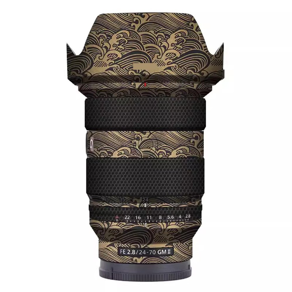 Skin Lens Camera Skin Wrap Vinly Protecticve Sticker for Sony FE 24-70mm F2.8 GM II Photography Accessories FE 2.8/24-70 GM II 2.8(Wave Gold)