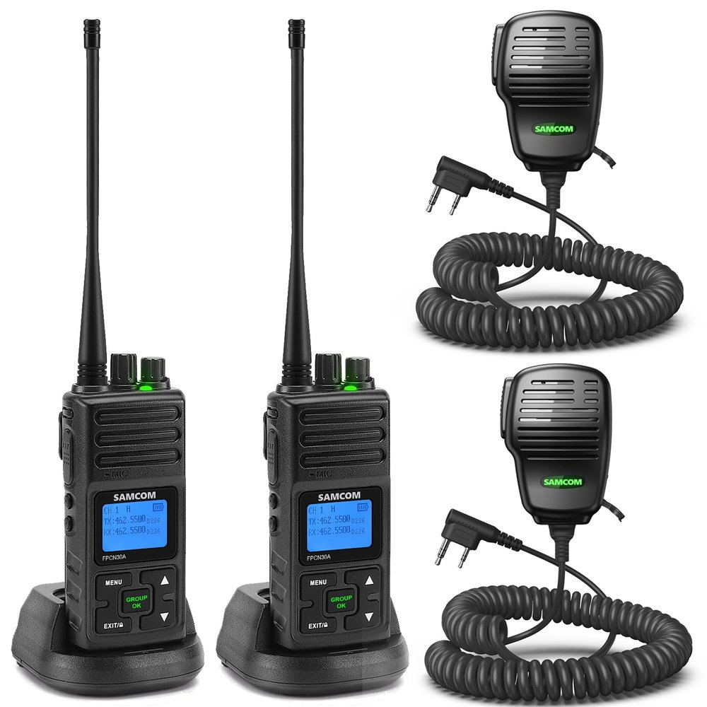 SAMCOM FPCN30A 5Watt Walkie Talkie Long Range Two Way Radio Rechargeable with Speaking Mic, SAMCOM 2-Way Radios Heavy Duty Walky Talky with Shoulder Mic for Business Commercial Construction, 2 Packs