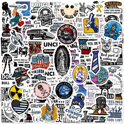 100 Pcs Blue Collar Stickers, Funny Hard Hat Stickers Waterproof Vinyl for Helmet, Cars, Tool Box, Phone, Water Bottle, Luggage, Laptop, Adults Men