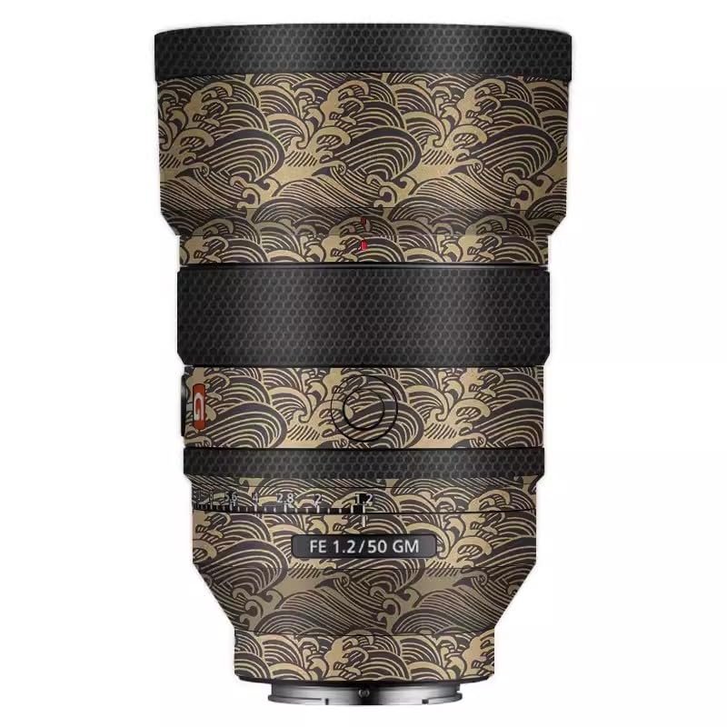 Camera Lens Protector Coat for Sony FE 50mm F1.2 GM Protective Film Body Vinly Wrap Skin Premium Sticker Photography Decal FE 1.2/50 GM 50 1.2(Wave Gold)