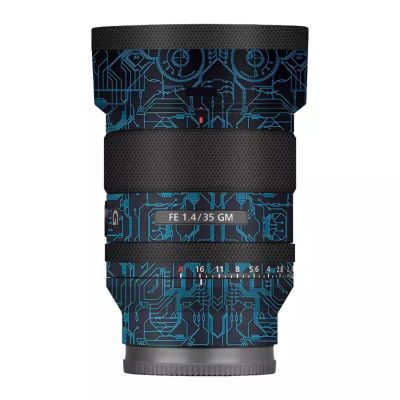 Lens Cap Skin Anti-Scratch Camera Sticker Protective Wrap Film for Sony FE 35mm F1.4 GM Body Protector Decal FE 1.4/35 GM 35 1.4(Circuit Blue)