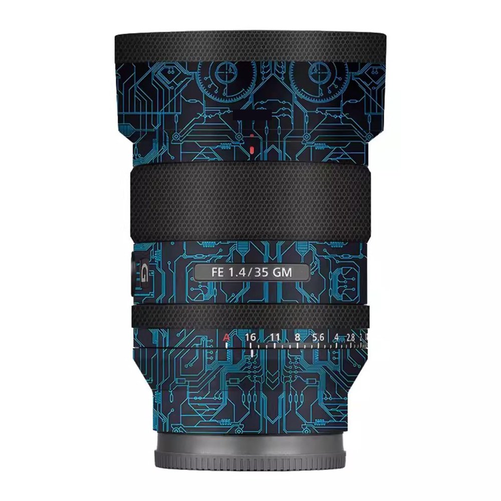 Lens Cap Skin Anti-Scratch Camera Sticker Protective Wrap Film for Sony FE 35mm F1.4 GM Body Protector Decal FE 1.4/35 GM 35 1.4(Circuit Blue)