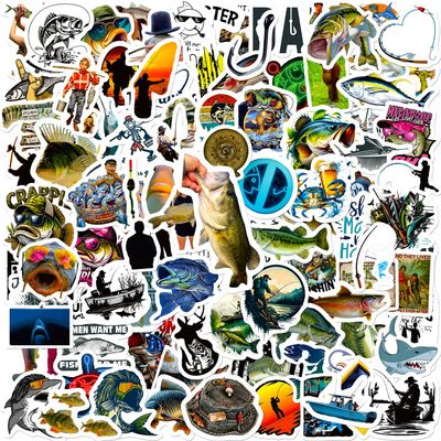 100 Pcs Funny Fishing Stickers, Fly Bass Fishing Stickers Waterproof Vinyl Gifts for Phone, Water Bottle, Luggage, Laptop, Adults Teens