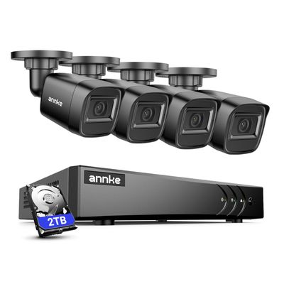 ANNKE 2MP Security Camera System, 8 Channel 3K Lite DVR Recorder with AI Motion Detection, 4X 1080P Add-on Wired Cameras with 65ft IR Night Vision, IP67, 3.6mm Lens, 2TB Hard Drive Included, Black