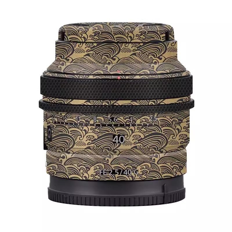Anti-Scratch Camera Lens Sticker Coat Wrap Protective Film for Sony FE 40mm 50mm F2.5 G Body Protector Skin Cover FE 2.5/40 G 40 50 2.5(Wave Gold)