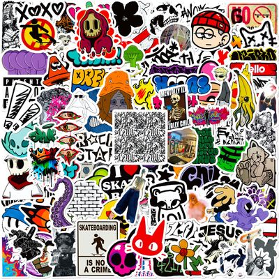 100 Pcs Skateboard Stickers, Cool Aesthetic Stickers Waterproof Vinyl for Skateboard, Phone, Water Bottle, Luggage, Laptop, Teens Adults