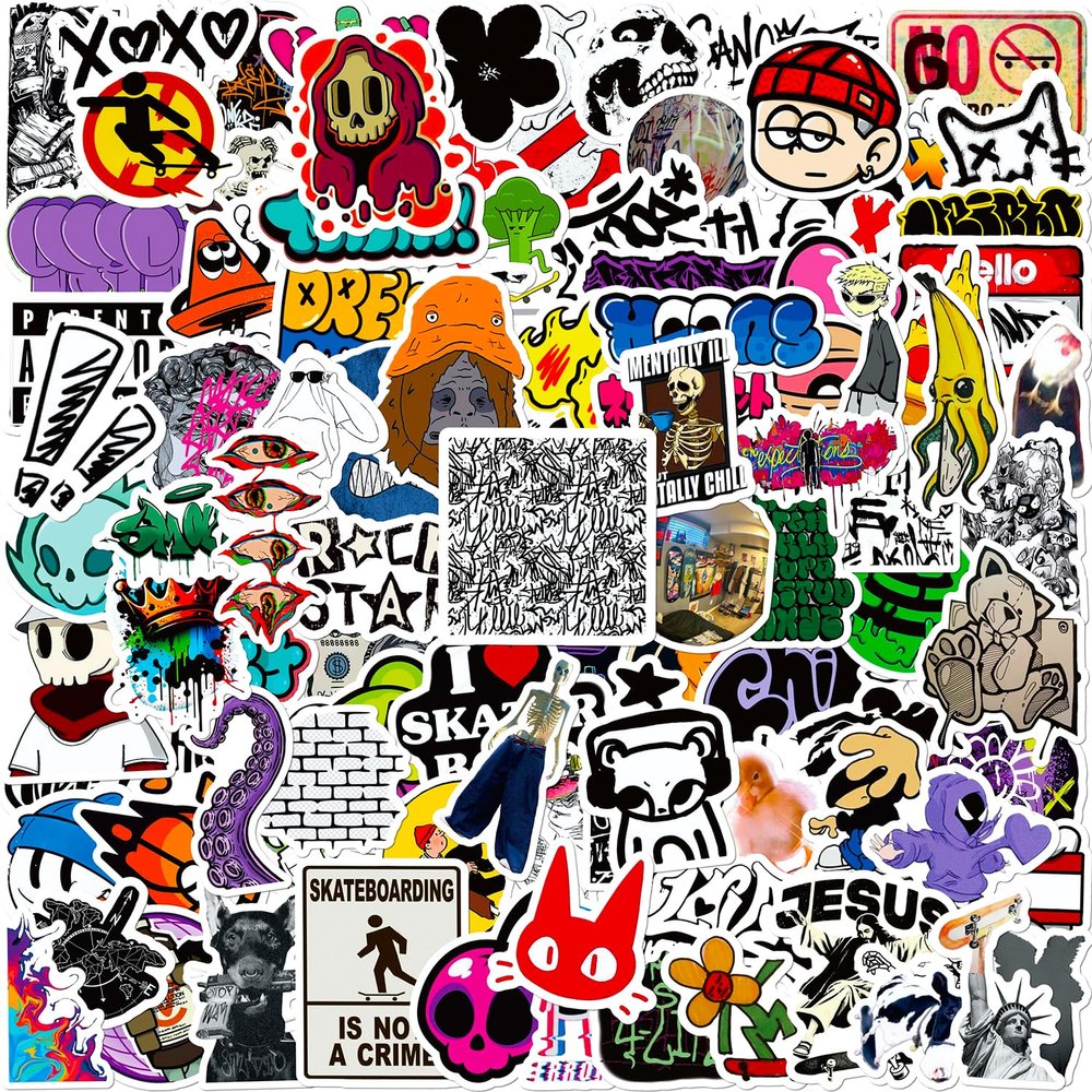 100 Pcs Skateboard Stickers, Cool Aesthetic Stickers Waterproof Vinyl for Skateboard, Phone, Water Bottle, Luggage, Laptop, Teens Adults